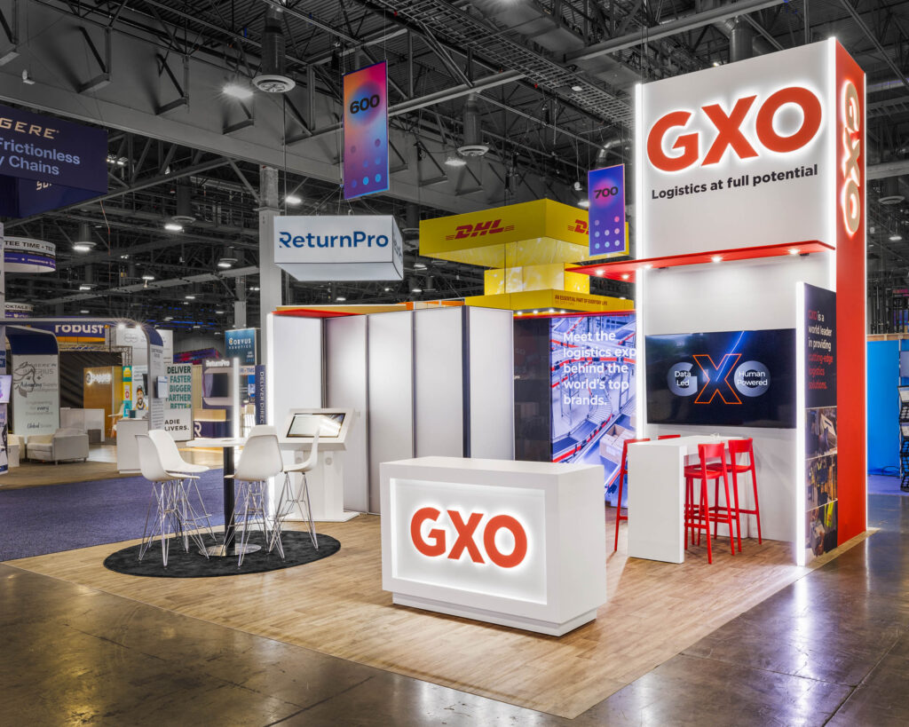 GXO Logistics Custom Trade Show island exhibit Las Vegas Manifest 2025 design by Apple Rock