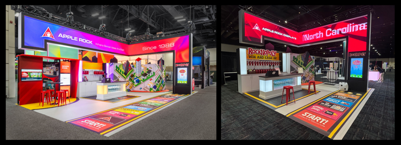 Apple Rock gamified exhibit at ExhibitorLive and EMS with interactive event design and branded experience.