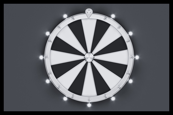 Black and white prize wheel showcasing gamified reward activities at events and exhibits.